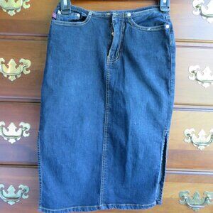 YMI lets UBU Size 0 Bue Denim Medium Wash Straight Pencil Side Slit Midi Skirt